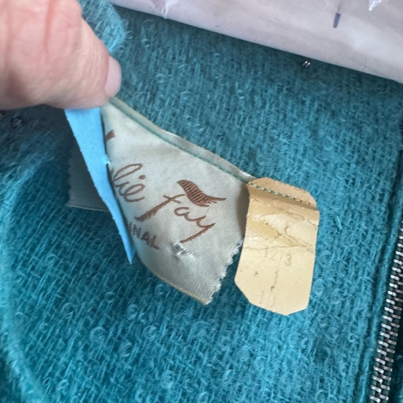 Late 1950s A Leslie Fay Original Teal Lined Knit Beaded & Rhinestone Sleeveless - Picture 6 of 6